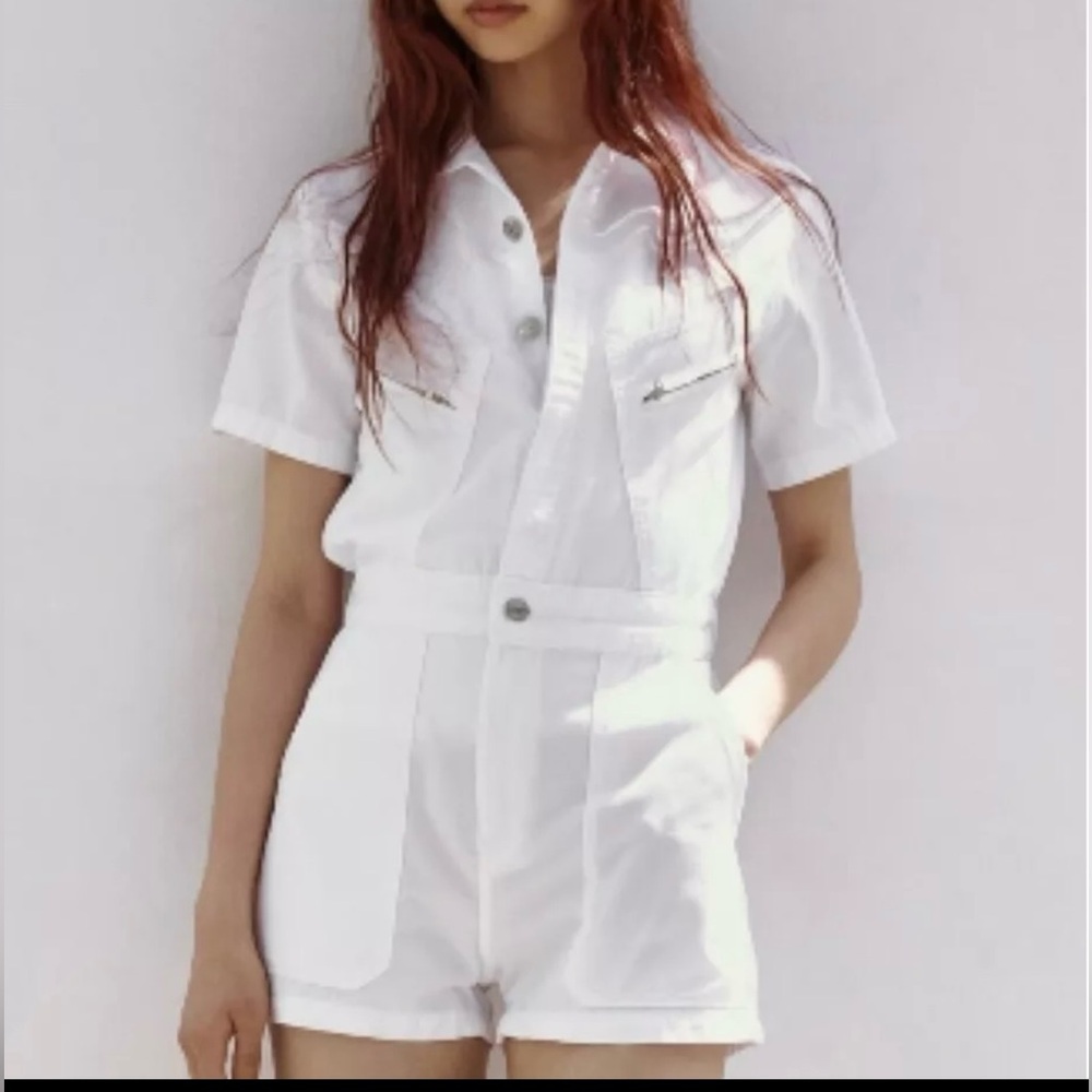 Zara White Short Sleeve Jumpsuit